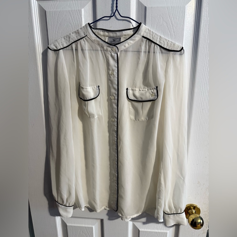 🎀 Worthington Ivory Blouse with Dark Accents